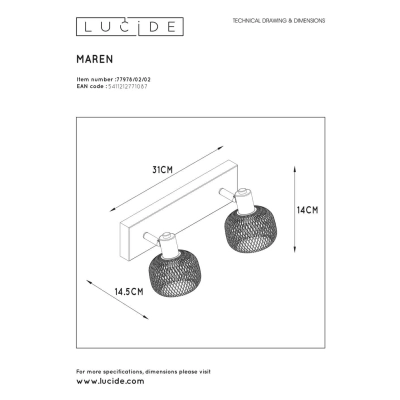 lafabryka.pl Plafon MAREN 2xE14 Black 77978/02/30 Lucide